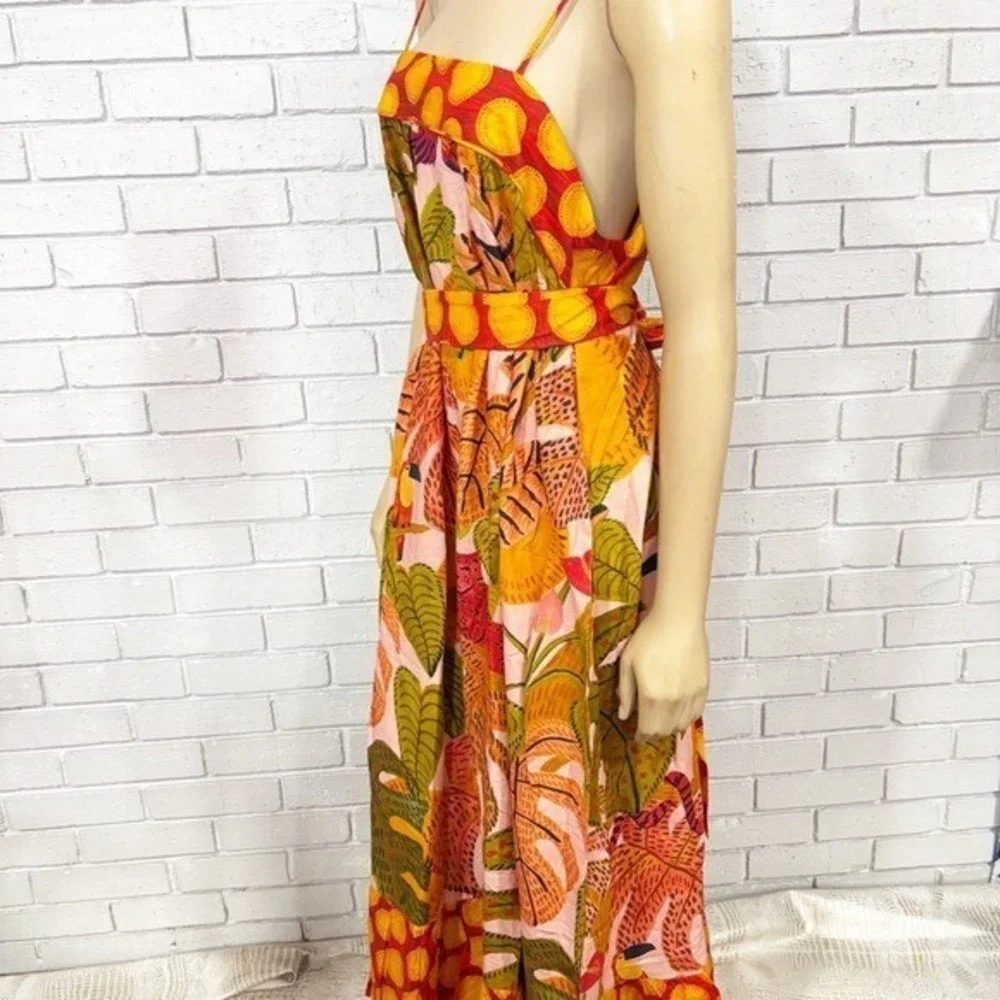 Farm Rio Summer Dream Ruffle Print Maxi Dress Red Yellow Green | Size Large - Picture 4 of 11